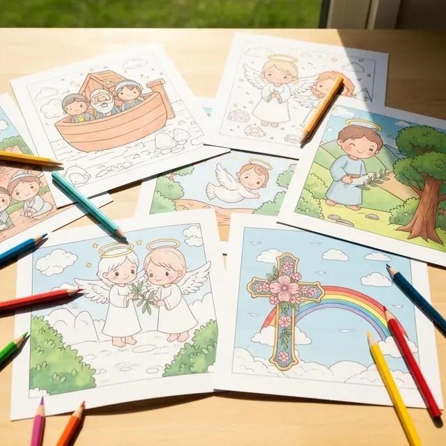 Livros de pintar cristao com desenhos coloridos de temas biblicos para criancas